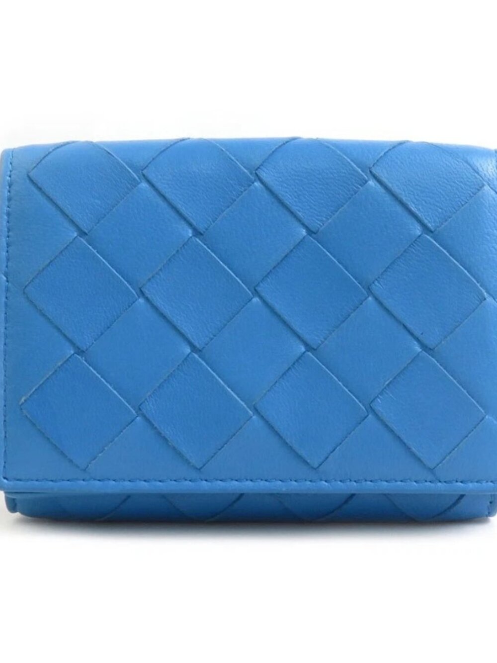 BOTTEGAVENETA Intrecciato Trifold Wallet Blue Leather